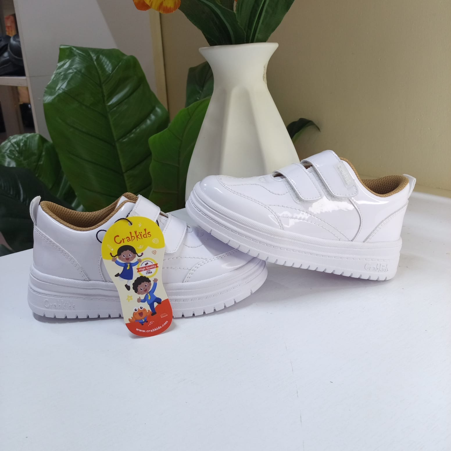 CrabKids White Patent Velcro Sneaker